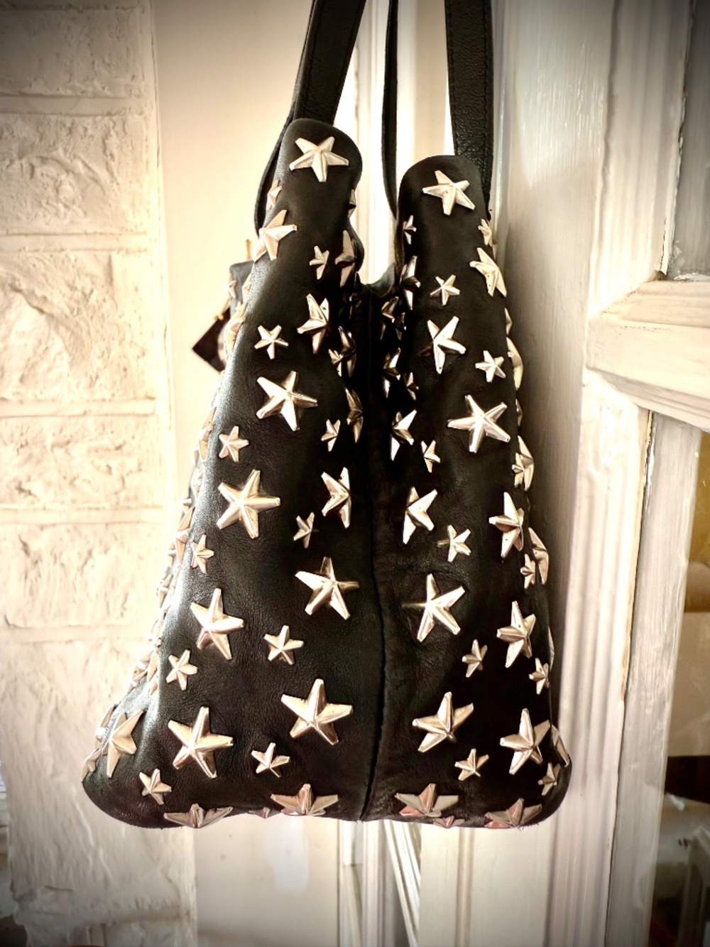 Jimmy Choo Sofia Star Studded Black Leather Tote Bag Purse EUC - Picture 5 of 12